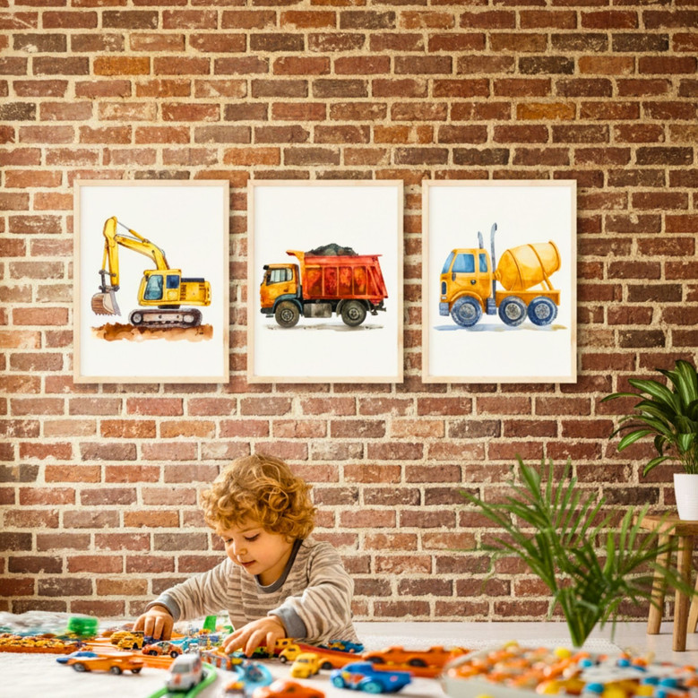 Custom Construction Canvas Trio for Kids' Room Dreamers