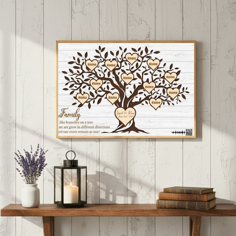 Custom Family Tree Canvas - Rustic Heritage Name Art Keepsake