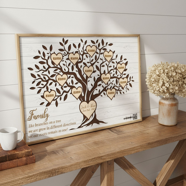 Custom Family Tree Canvas - Rustic Heritage Name Art Keepsake