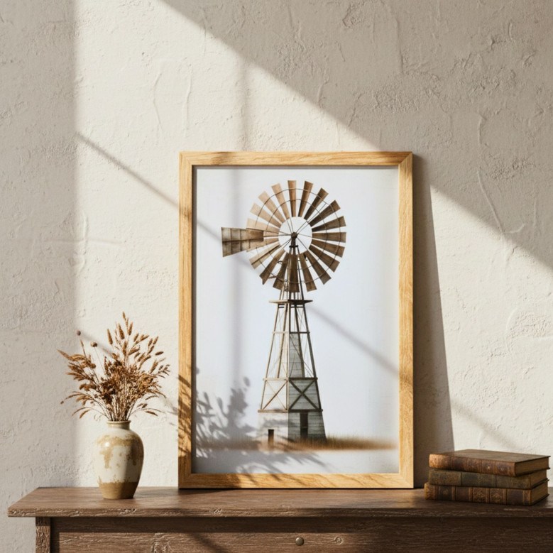 Custom Farmhouse Windmill Canvas - Vintage Homestead Wall Art