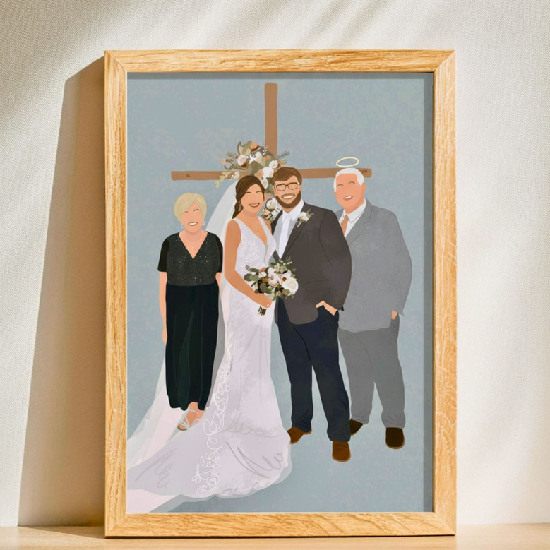 Custom Memorial Wedding Canvas Portrait for Bride & Parents