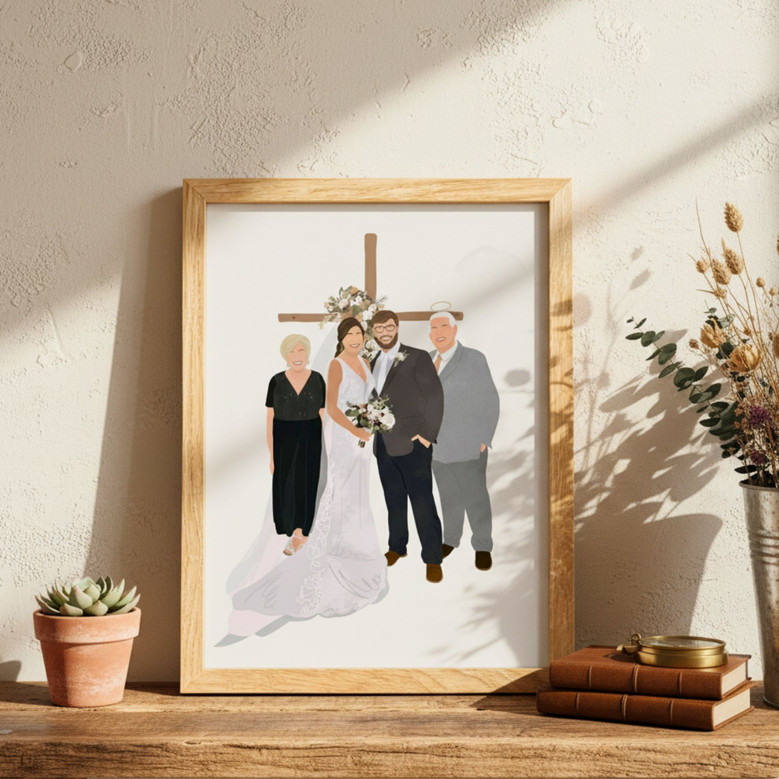 Custom Memorial Wedding Canvas Portrait for Bride & Parents