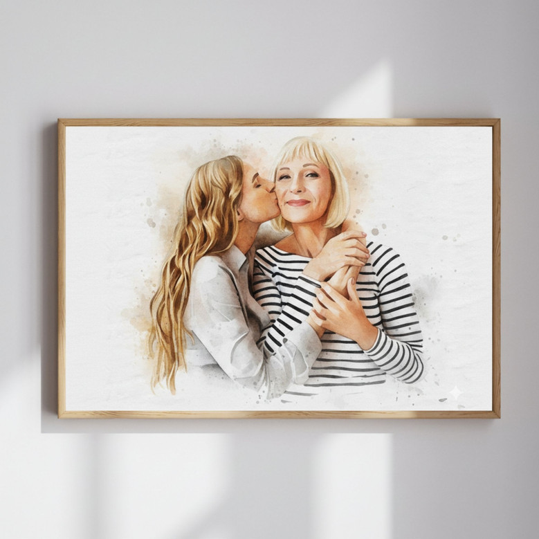 Custom Watercolor Canvas Portrait - Daughter's Mother's Day Gift