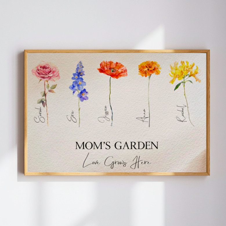 Customized Birth Flower Canvas Art - A Loving Tribute for Mom
