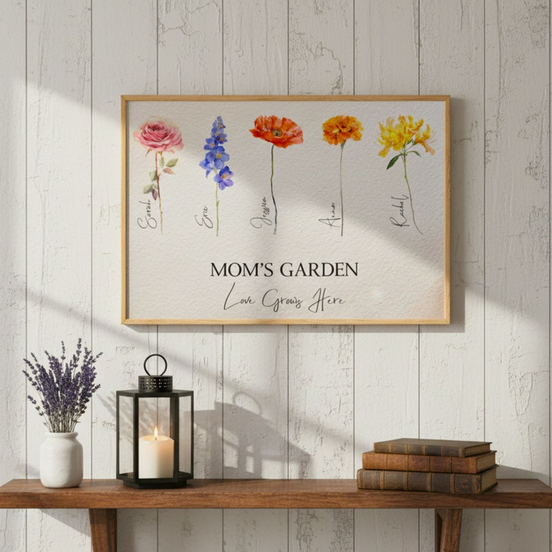 Customized Birth Flower Canvas Art - A Loving Tribute for Mom