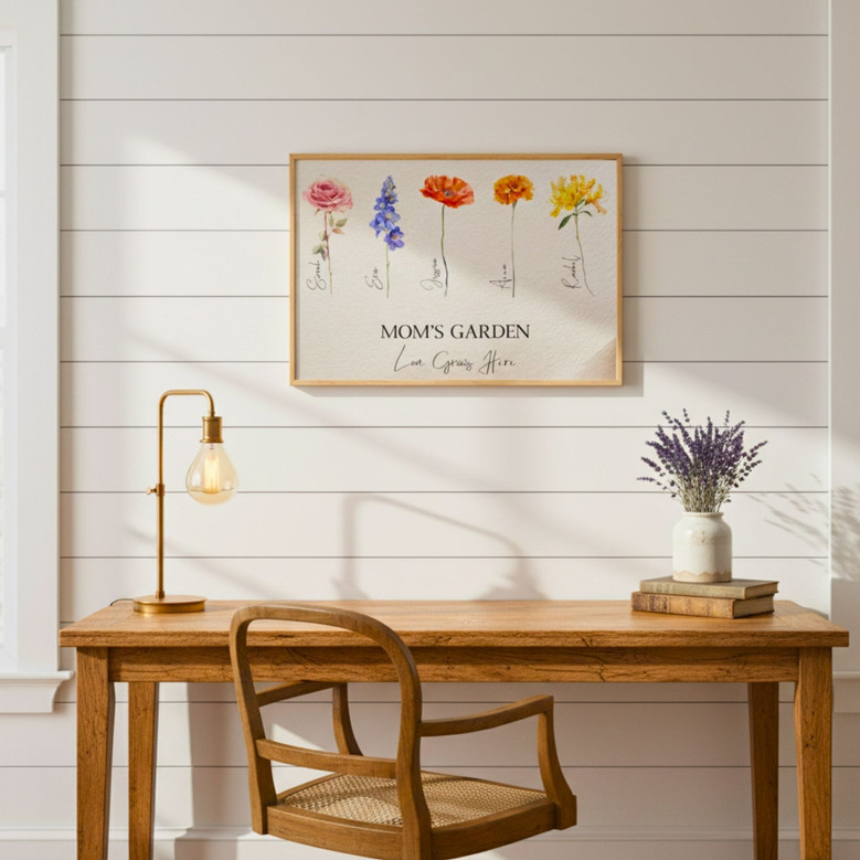 Customized Birth Flower Canvas Art - A Loving Tribute for Mom