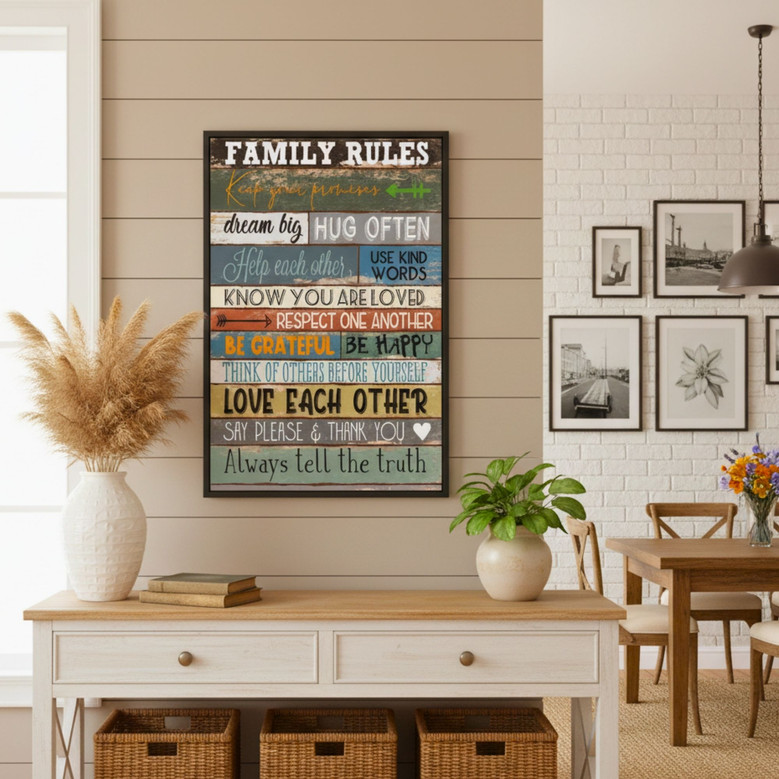 Heartfelt Family Rules Canvas - Personalized Farmhouse Style Art