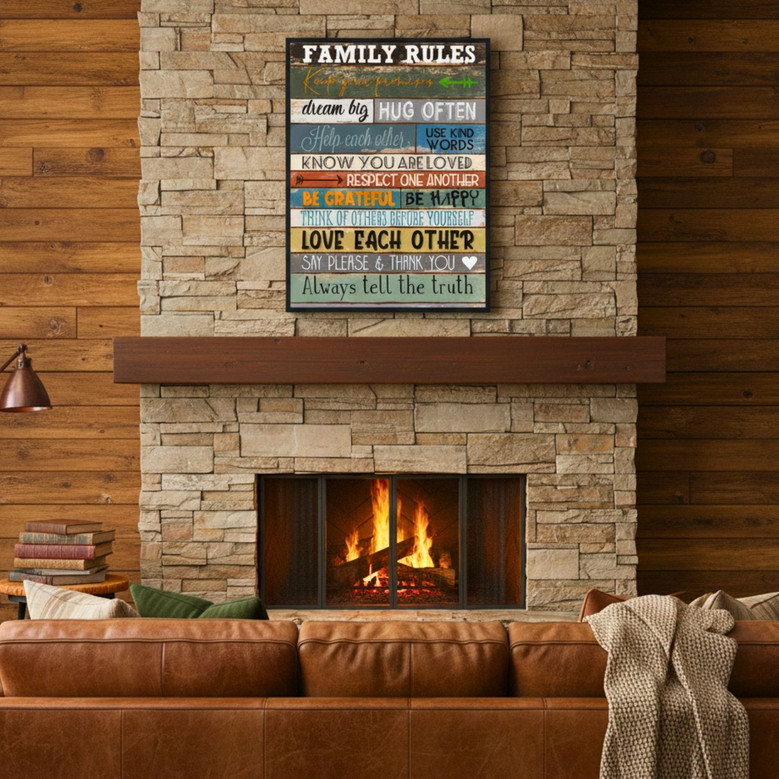 Heartfelt Family Rules Canvas - Personalized Farmhouse Style Art