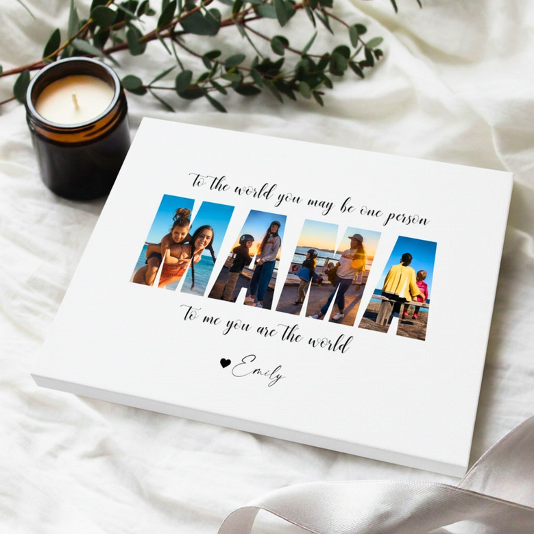 Custom Photo Gifts For Mom - Mommy To The World Photo Collage Canvas For Mother's Day