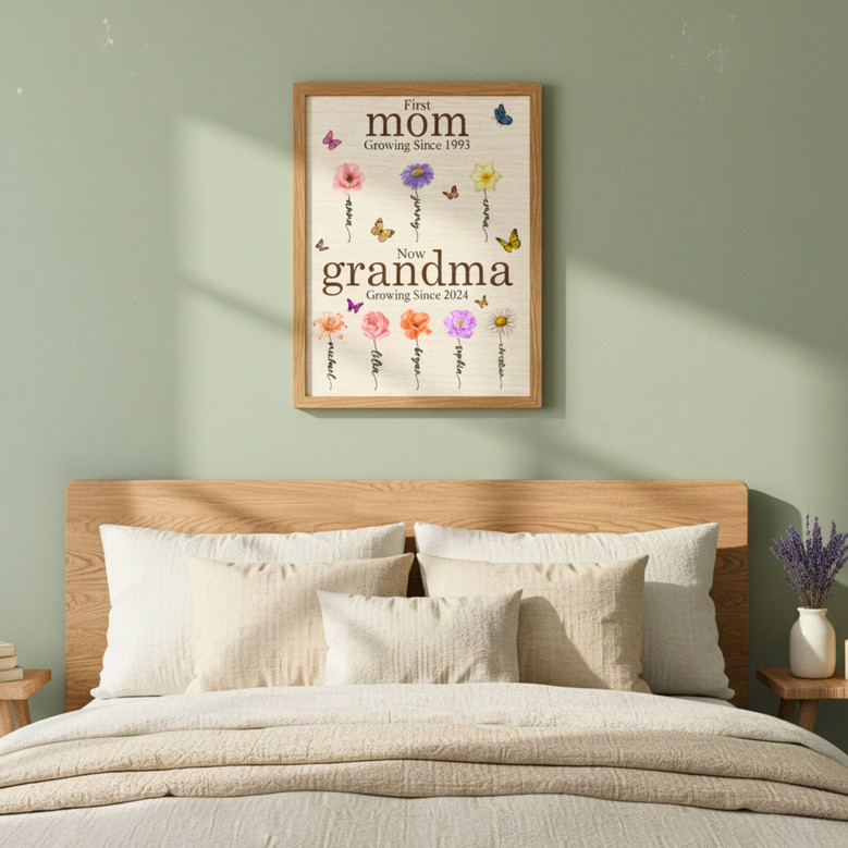 A Mother's Bloom - Personalized Birth Flower Canvas for Grandma