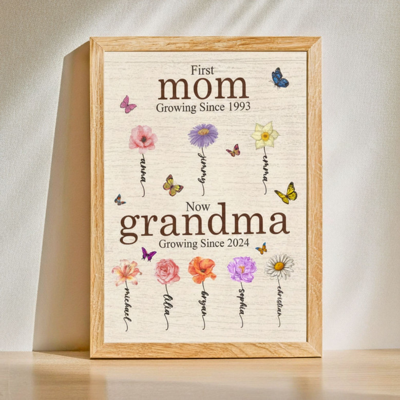 A Mother's Bloom - Personalized Birth Flower Canvas for Grandma