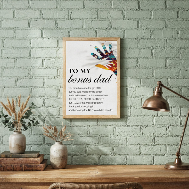 Motivational Step Dad Canvas Wall Art For Home Office - Heartfelt Step Dad Holding Hands Gifts