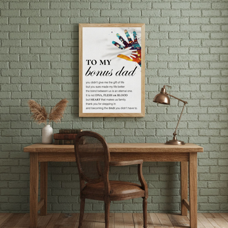 Motivational Step Dad Canvas Wall Art For Home Office - Heartfelt Step Dad Holding Hands Gifts