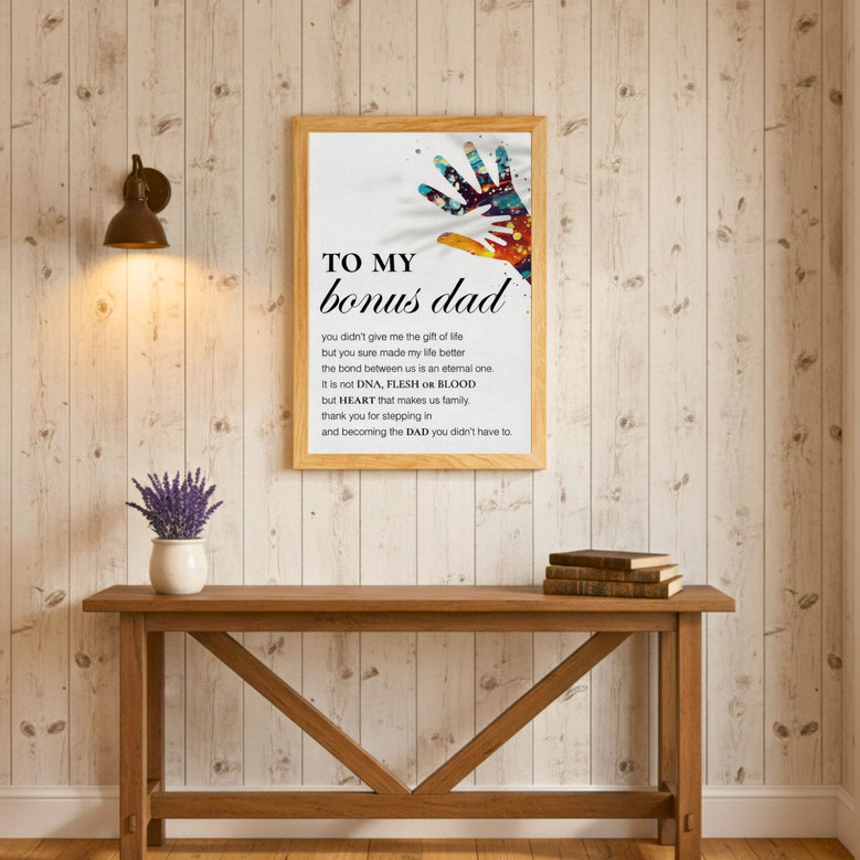 Motivational Step Dad Canvas Wall Art For Home Office - Heartfelt Step Dad Holding Hands Gifts