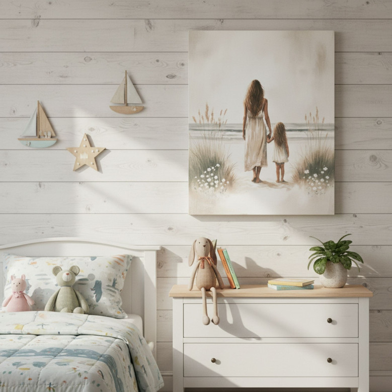 Art For Mom And Daughter - Rustic Painting Canvas For Nursery Decor