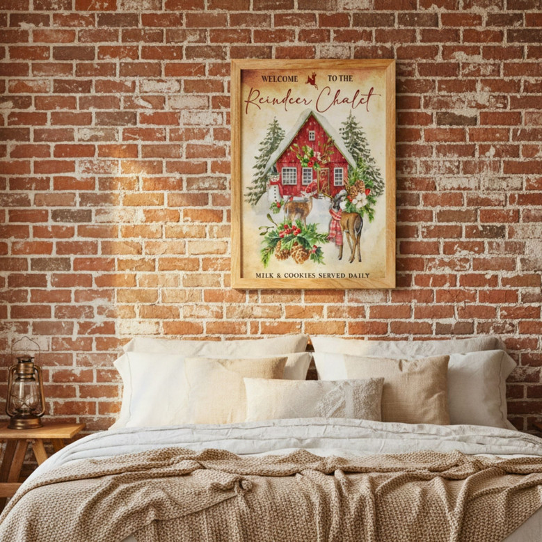 Vintage Christmas Reindeer Canvas - Cozy Chalet Holiday Charm