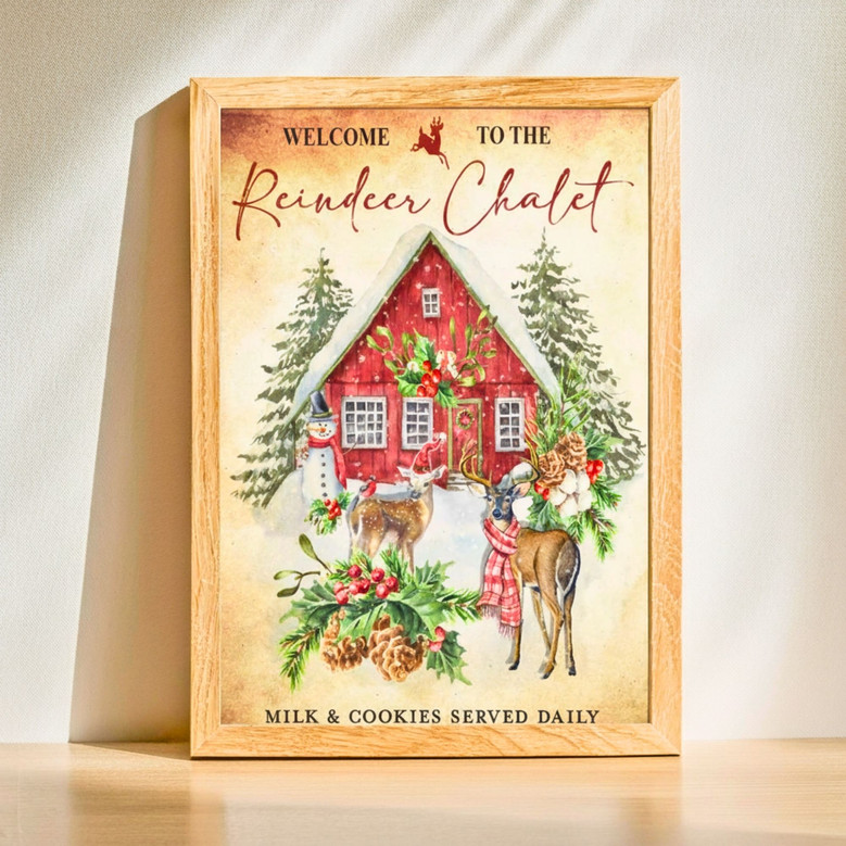 Vintage Christmas Reindeer Canvas - Cozy Chalet Holiday Charm