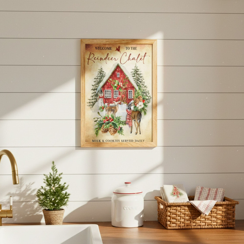 Vintage Christmas Reindeer Canvas - Cozy Chalet Holiday Charm