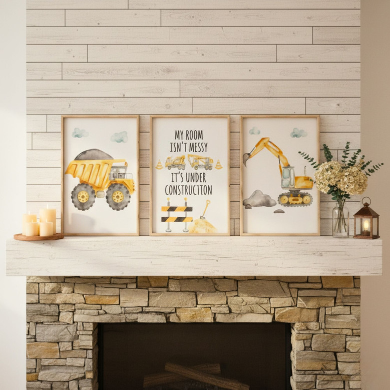 Watercolor Construction Canvas Set For Boys' Bedroom Decor - Nursery Wall Art