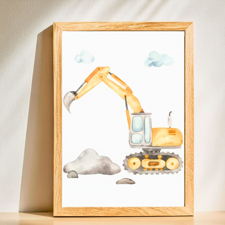 Watercolor Construction Canvas Set For Boys' Bedroom Decor - Nursery Wall Art