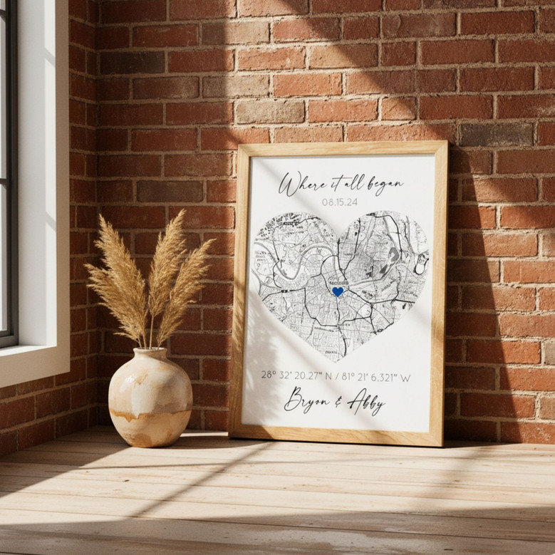 Personalized Where We Met Map Canvas For Couples - Custom Location Map Artwork For Boyfriend, First Date Memory Keepsake