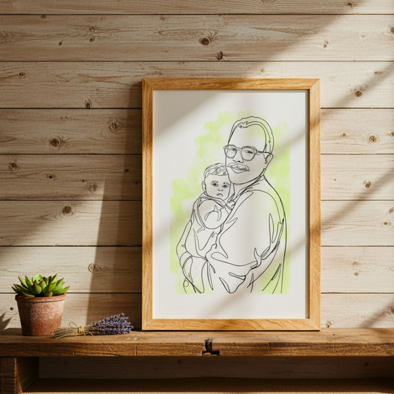 Grandpa's Love - Custom Faceless Line Art Canvas Birthday Gift