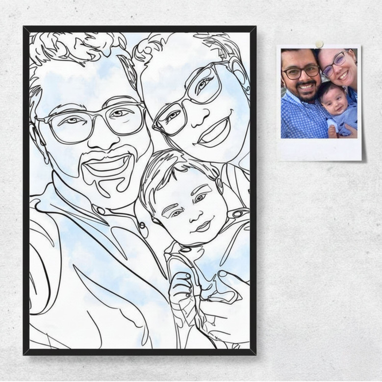 Grandpa's Love - Custom Faceless Line Art Canvas Birthday Gift