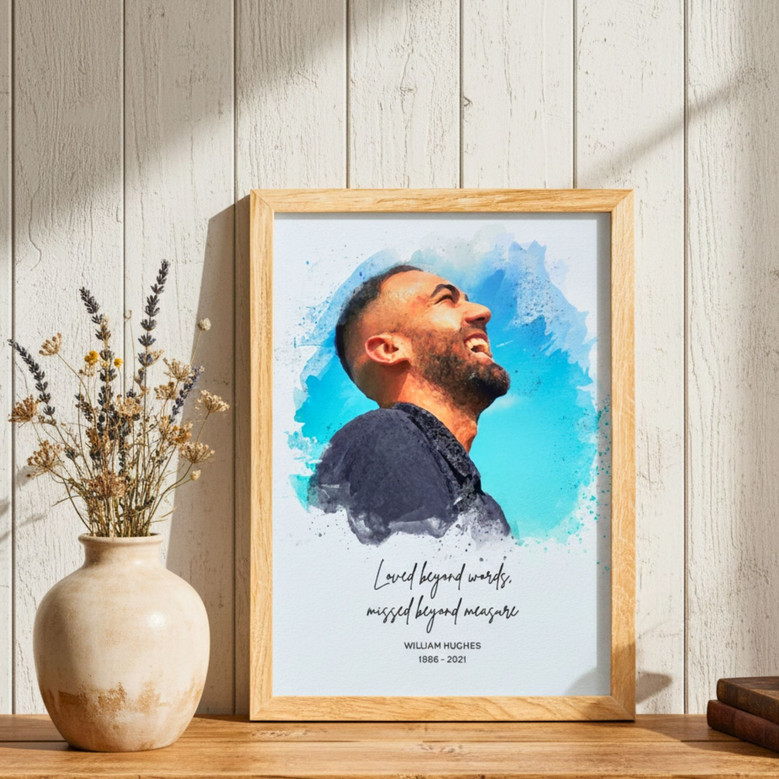 Memorial Canvas For Dad - Custom Watercolor Portrait Gift For Loss In Living Room
