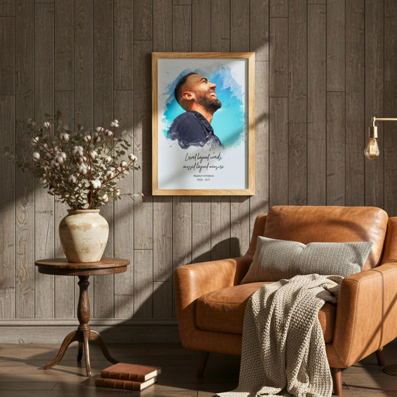 Memorial Canvas For Dad - Custom Watercolor Portrait Gift For Loss In Living Room