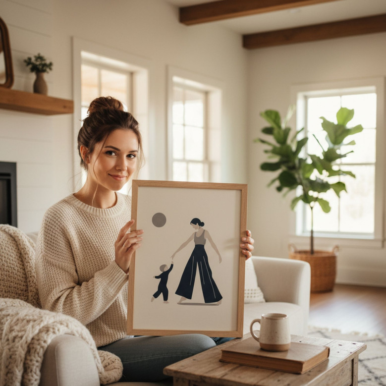 Nordic Love - Minimalist Mother Son Canvas Art for Kids Room Gift