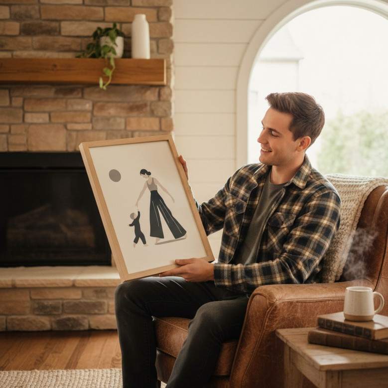 Nordic Love - Minimalist Mother Son Canvas Art for Kids Room Gift