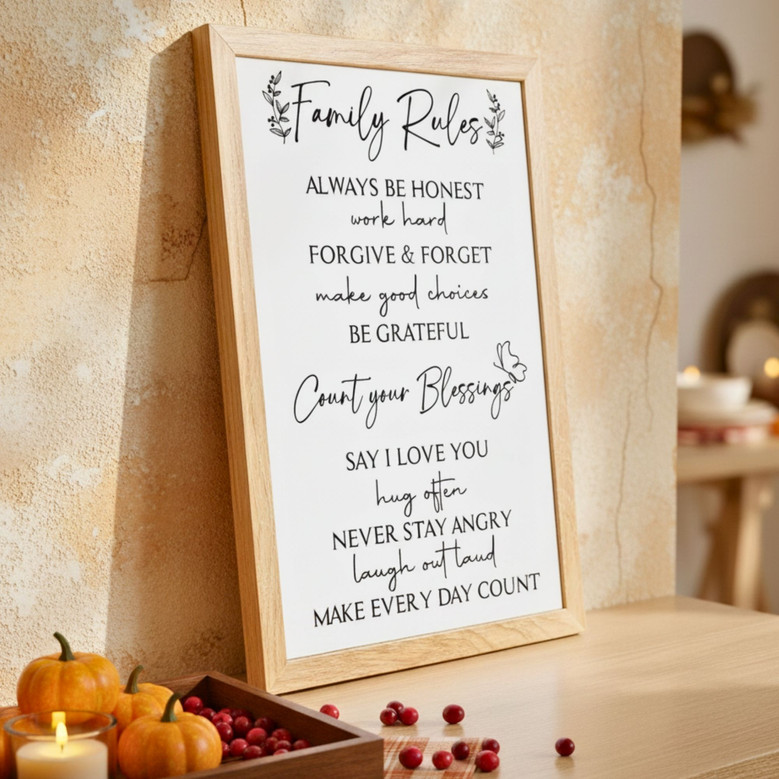 Family Rules Canvas – Inspirational Wall Art for Home Decor