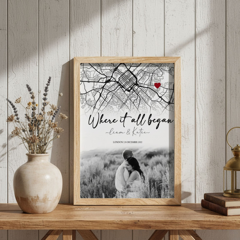 Our First Date Canvas - Custom Map Art for Couples' Milestones