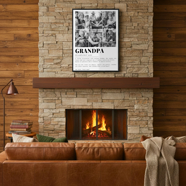 Thoughtful Grandpa Definition Canvas With Custom Photo Collage For Father's Day - Pop Pop Wall Art Gift