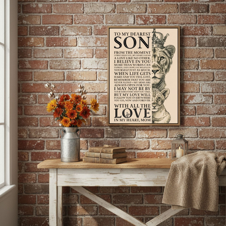 Mom's Lion - Inspirational Canvas Quote Art for Son