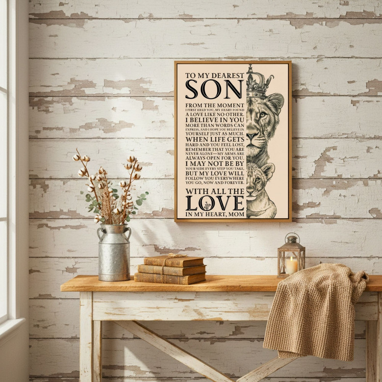 Mom's Lion - Inspirational Canvas Quote Art for Son