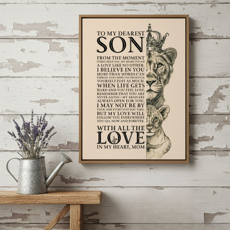 Mom's Lion - Inspirational Canvas Quote Art for Son
