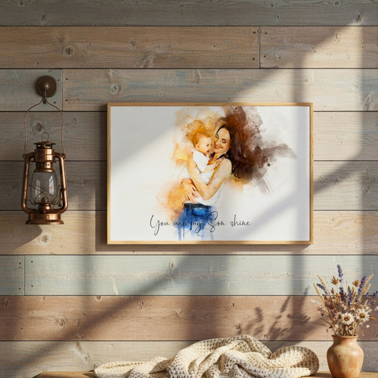 Watercolor Mother & Baby Canvas - Personalized Nursery Art Gift
