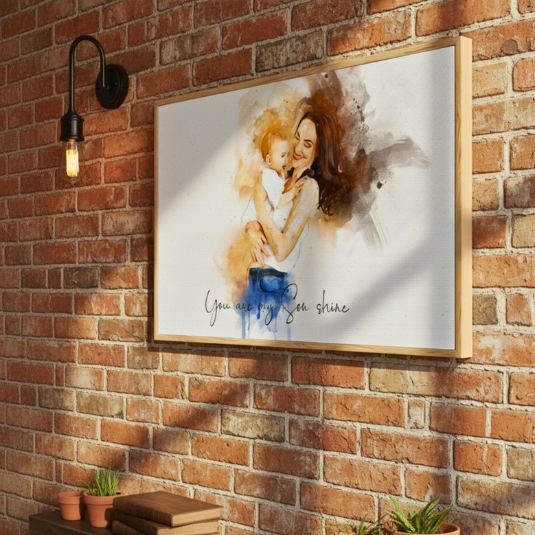 Watercolor Mother & Baby Canvas - Personalized Nursery Art Gift