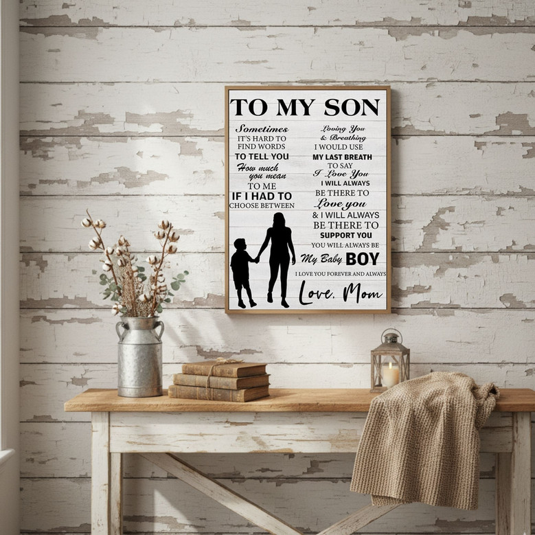 Heartfelt Mother Son Canvas - "I Love You Forever" Rustic Wall Art