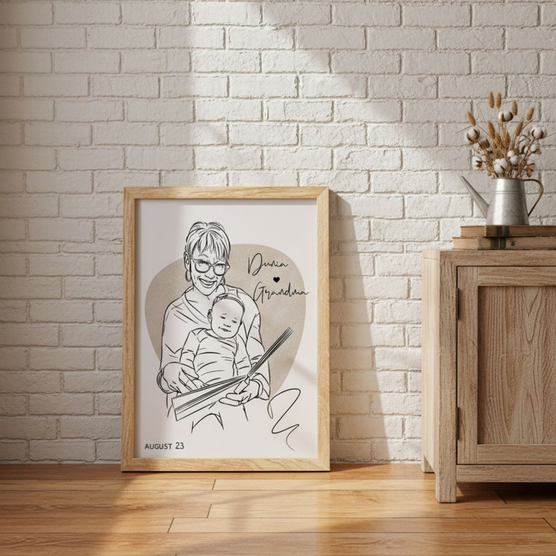 Personalized Grandpa Line Art Canvas Gift for Grandfather