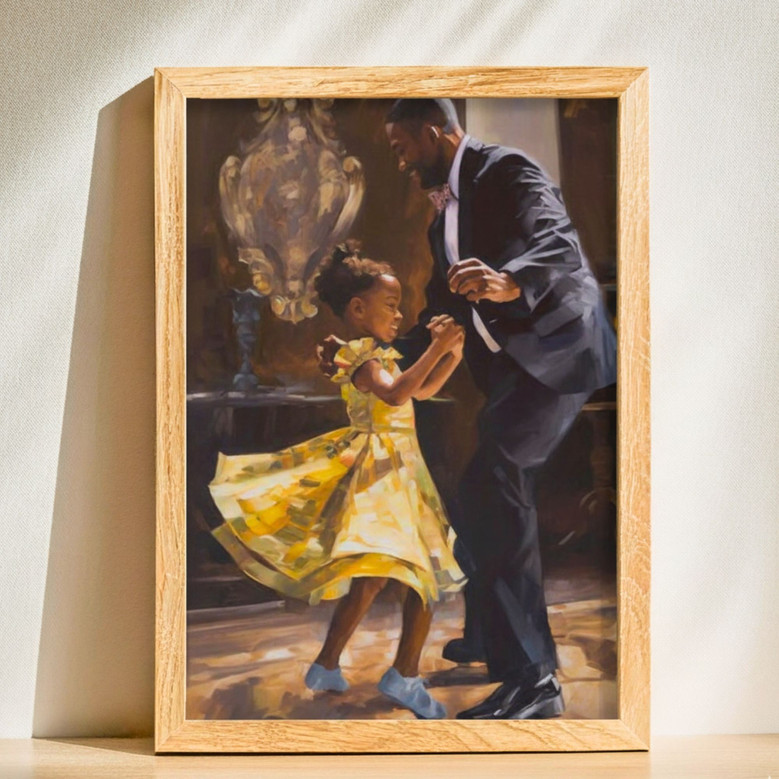 Cherished Steps - Black Family Father Daughter Dance Canvas Art