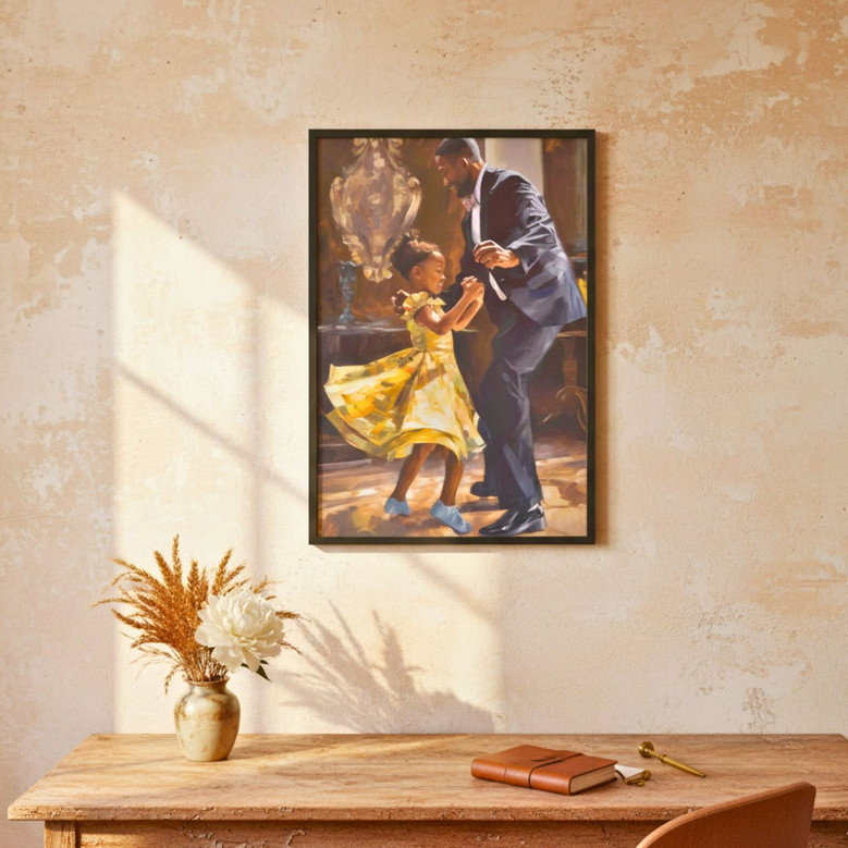 Cherished Steps - Black Family Father Daughter Dance Canvas Art