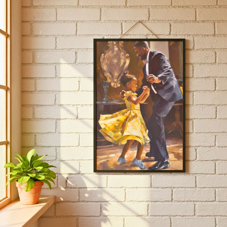 Cherished Steps - Black Family Father Daughter Dance Canvas Art