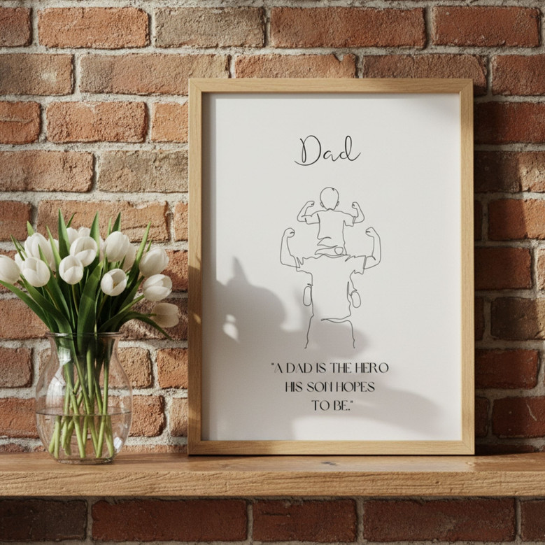 Father And Son Line Art Custom Canvas Gift For Hero Dad
