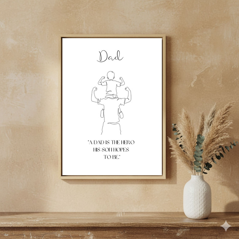 Father And Son Line Art Custom Canvas Gift For Hero Dad