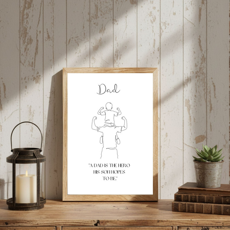 Father And Son Line Art Custom Canvas Gift For Hero Dad