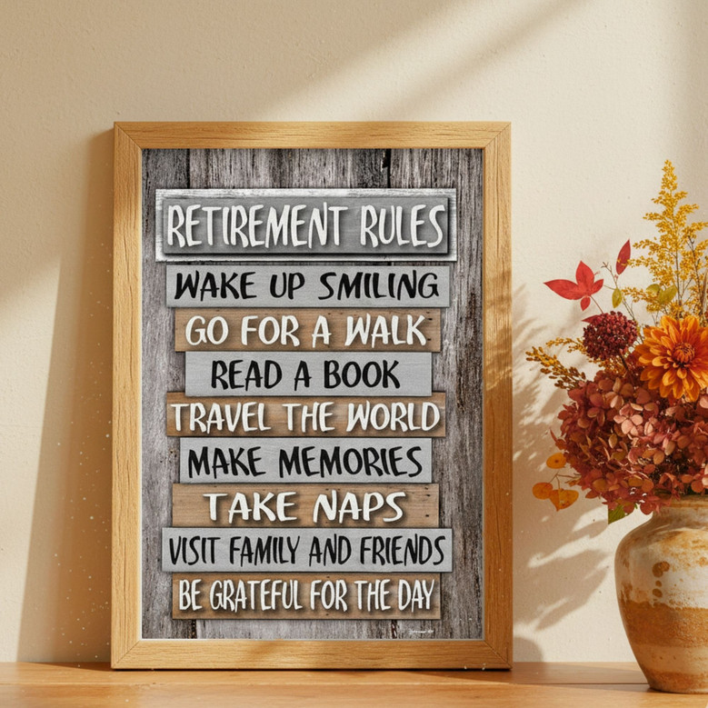 Thoughtful Retirement Rules Canvas Gift For Seniors - Coworker Party Decor With Inspiring Retirement Quote