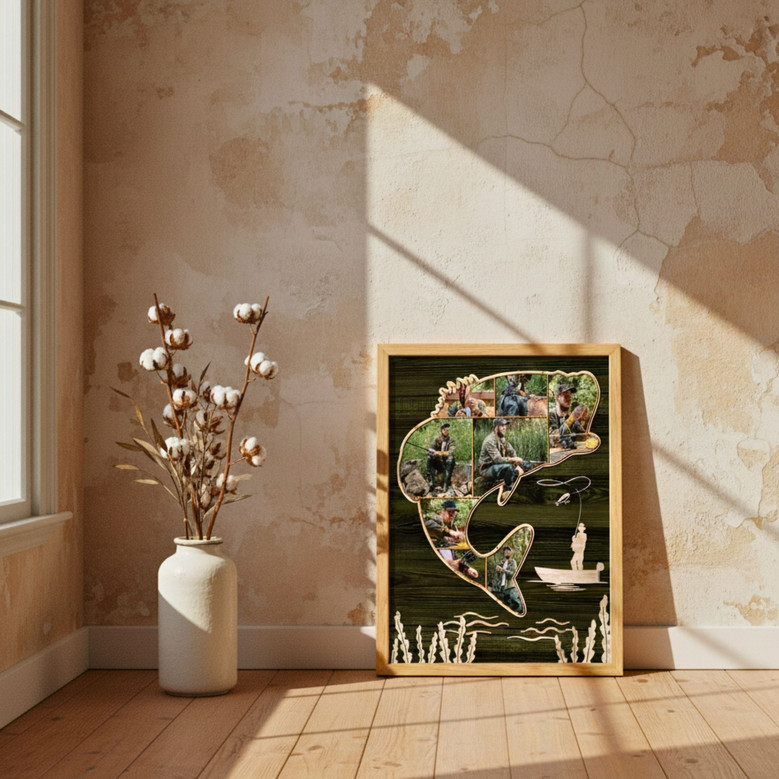 Custom Fishing Photo Canvas Gift for Dad's Anniversary or Christmas