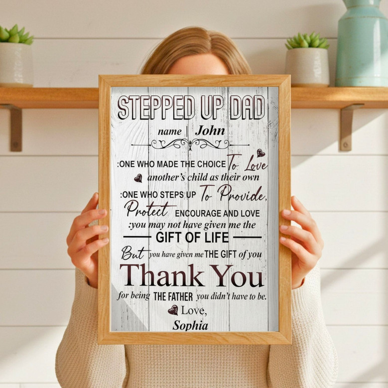 Heartfelt Step Dad Canvas Art - Personalized Gifts For Father's Day & Birthday From Son And Daughter